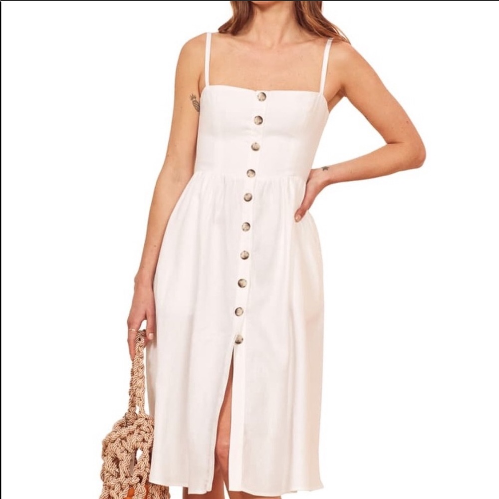 Reformation Tori Dress White Linen Button Front